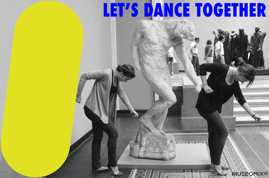 New members dancing in a museum